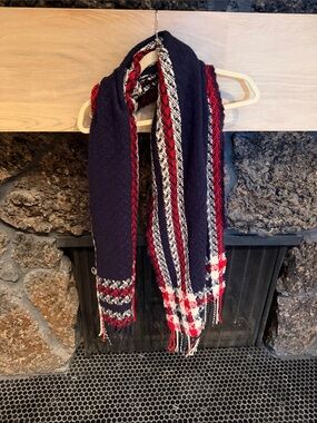 Woven Plaid Navy and Red Scarf - Unbranded